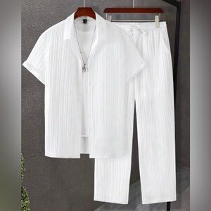 SHEIN Manfinity Homme Ribbed Button Up Shirt + Long Pants Set Size Large